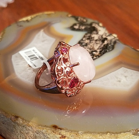 Boutique Jewelry - 18kyg/925 SS rose quartz rhodolite ring, size 7